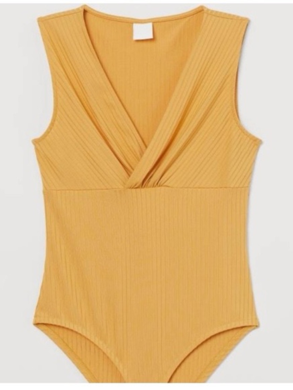 Ribbed V-Neck Bodysuit in Mustard Yellow